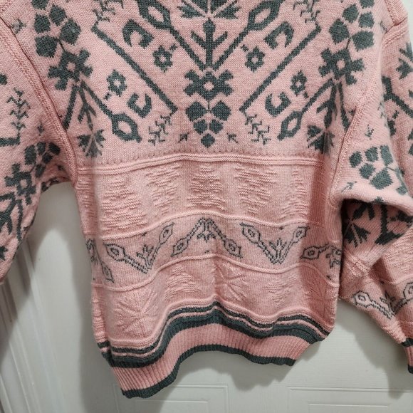 Vintage FleXible Women's Long Sleeve Sweater Pastel Pink/Gray Print Wool Blend S - Picture 4 of 8